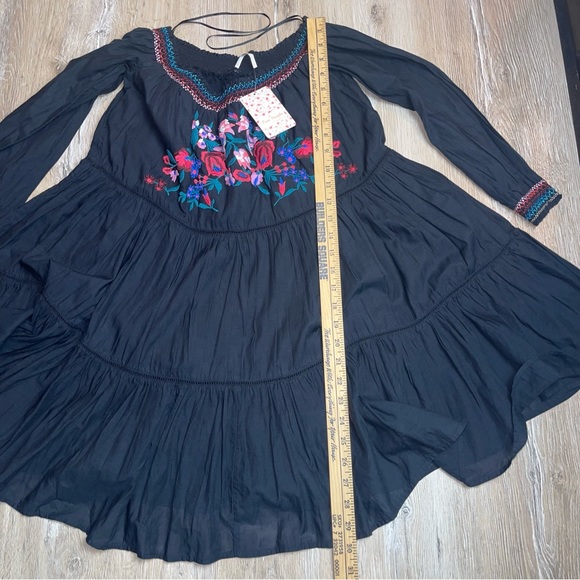 Free People Women’s Small Sunbeam Off The Shoulder Dress Embroidered Black Boho - Picture 13 of 15